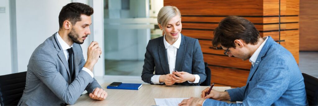 A family law attorney discussing divorce proceedings and legal options with a client in Overland Park.